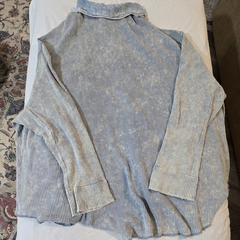 BiBi Light Blue Waffle Textured Oversize Shirt - Picture 4 of 6